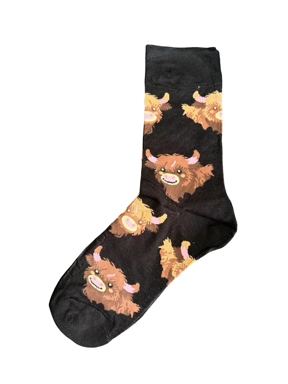 Highland Cow Novelty Crew Socks Black Brown